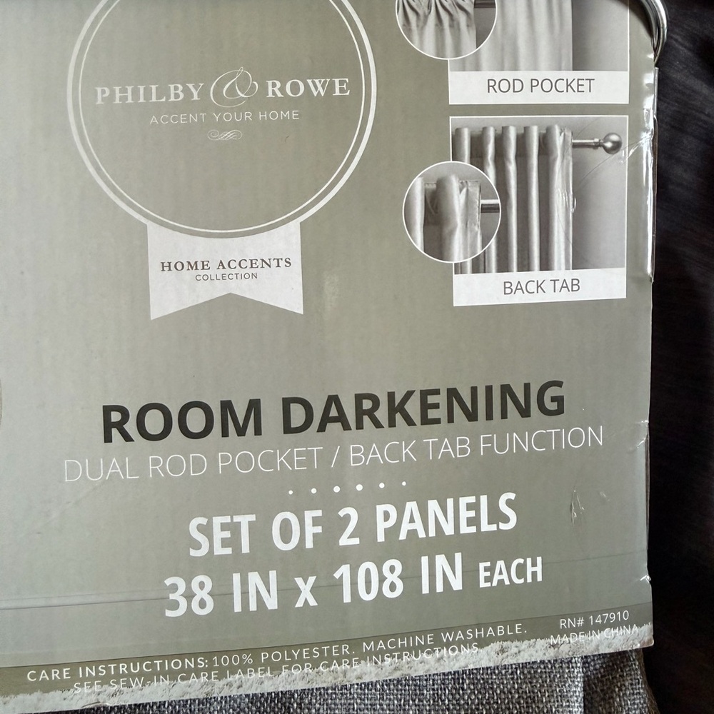 Philby Rowe Gray Room Darkening Curtain Panels - Set of 2 NWT